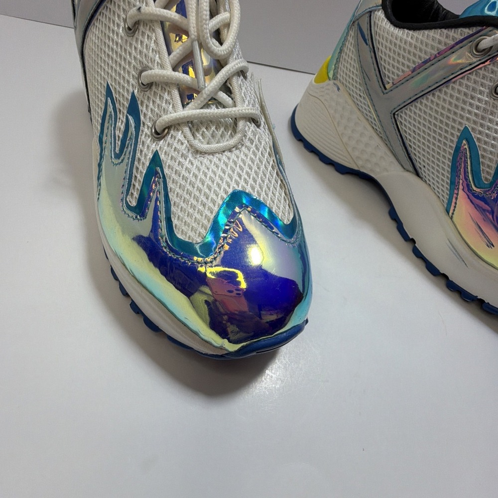YRU Blaz3 Blaze Holographic Teal Flame Platforms Gothic Punk Rave Sneakers Sz 9 - Picture 6 of 16
